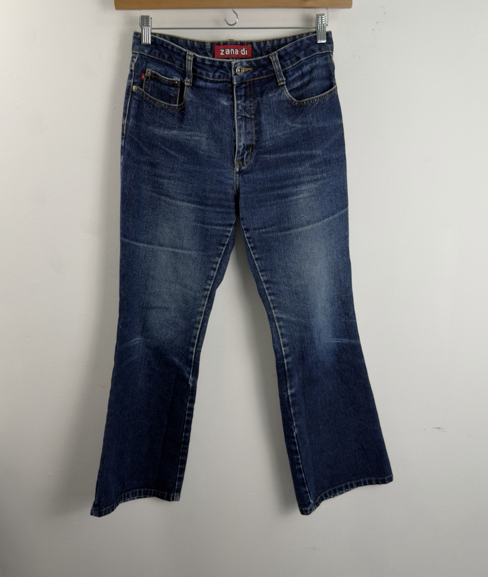 Zana Di Womens Flared Leg Dark Blue Denim Jeans Size 7 Vintage Y2K Mid Rise